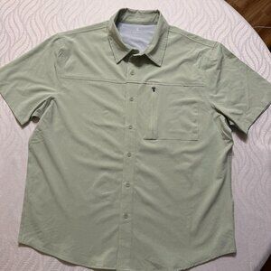 Zelos Shirt L Mens Woven Hybrid Performance Button Down Short Sleeve Zip Pocket
